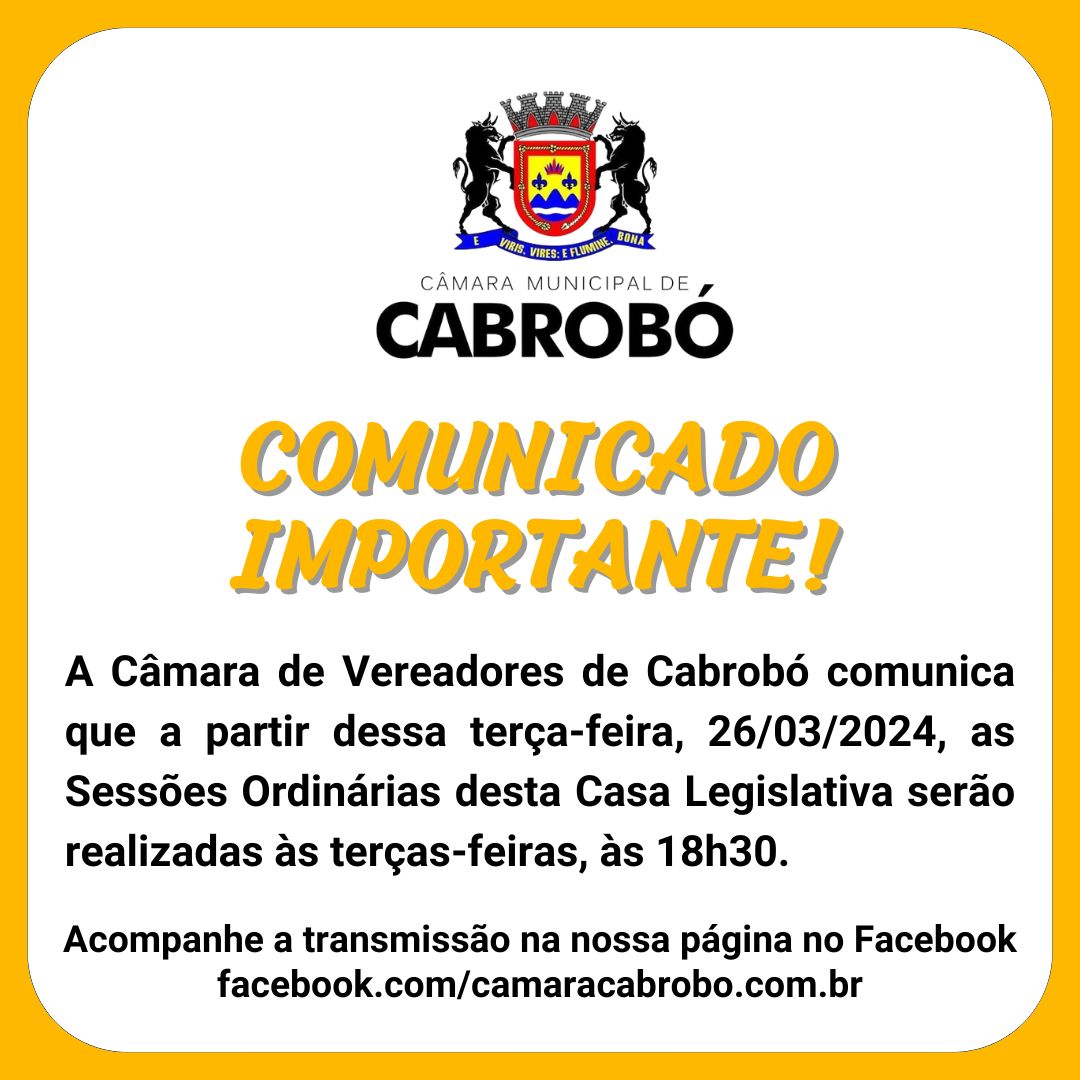 Comunicado – Sessões Ordinárias